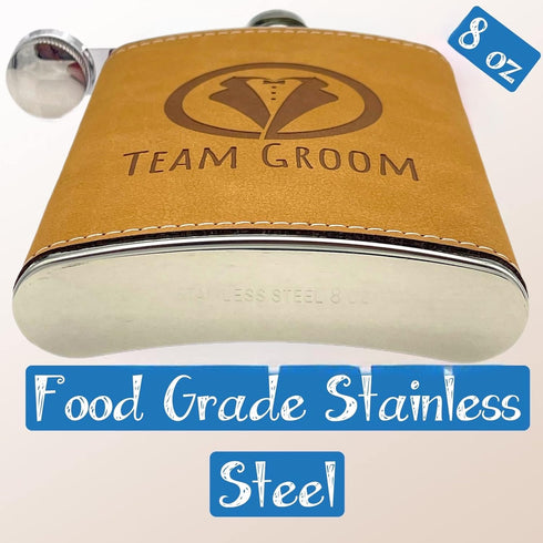 Team Groom Leather Wrapped Hip Flask Bachelor Party Must-Have